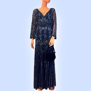ROAMAN’S Plus Size V Neck Beaded and Sequined Evening Gown